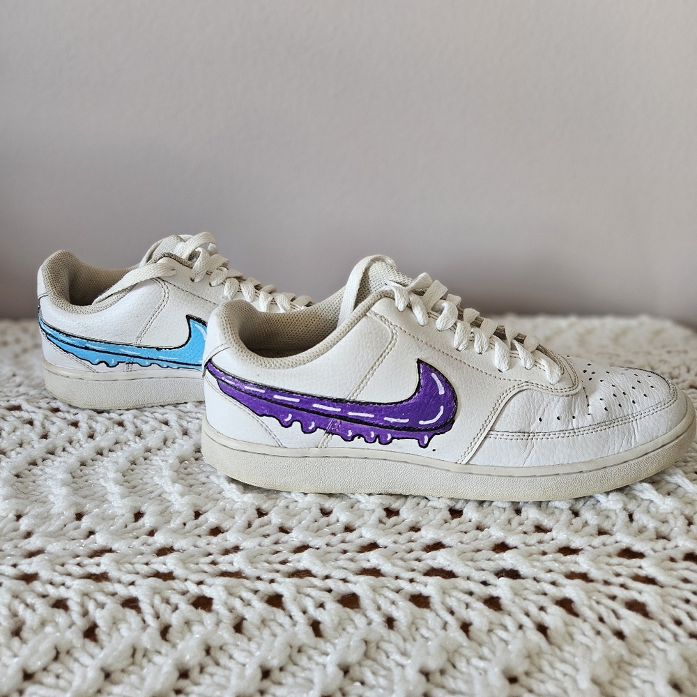 Nike Court Vision Low Sneaker Hand Painted Cartoon Drip Men's Sz 7.5 Women's 9